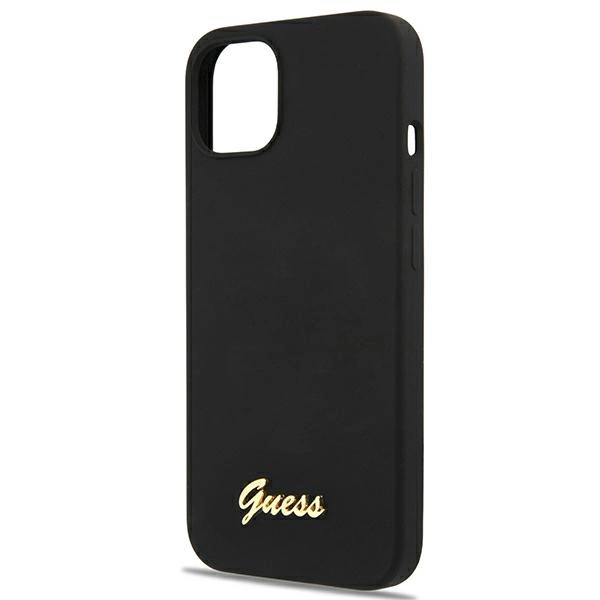 Etui Guess Silicone Script Gold Logo MagSafe na iPhone 13 - czarne
