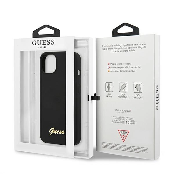 Etui Guess Silicone Script Gold Logo MagSafe na iPhone 13 - czarne
