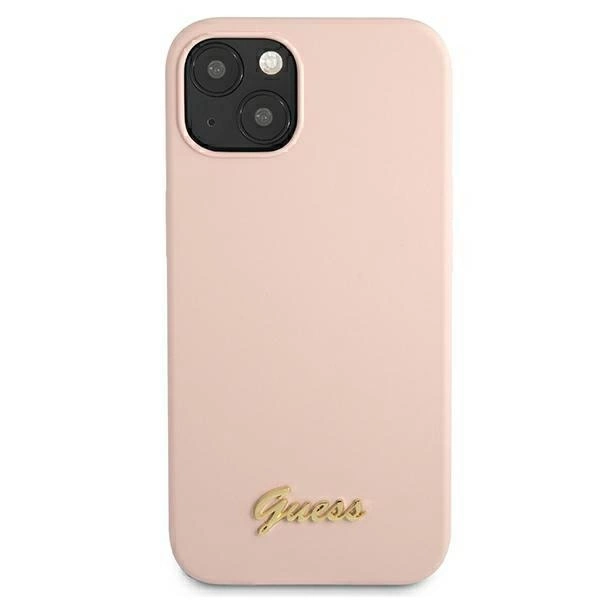 Etui Guess Silicone Script Gold Logo MagSafe na iPhone 13 - jasnoróżowe