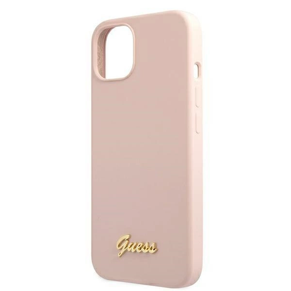 Etui Guess Silicone Script Gold Logo MagSafe na iPhone 13 - jasnoróżowe