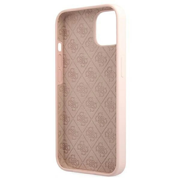 Etui Guess Silicone Script Gold Logo MagSafe na iPhone 13 - jasnoróżowe