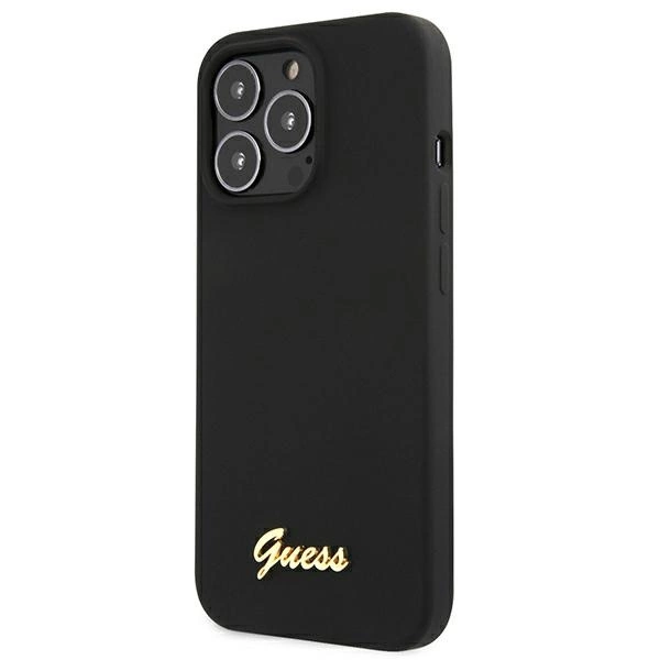 Etui Guess Silicone Script Gold Logo MagSafe na iPhone 13 Pro Max - czarne