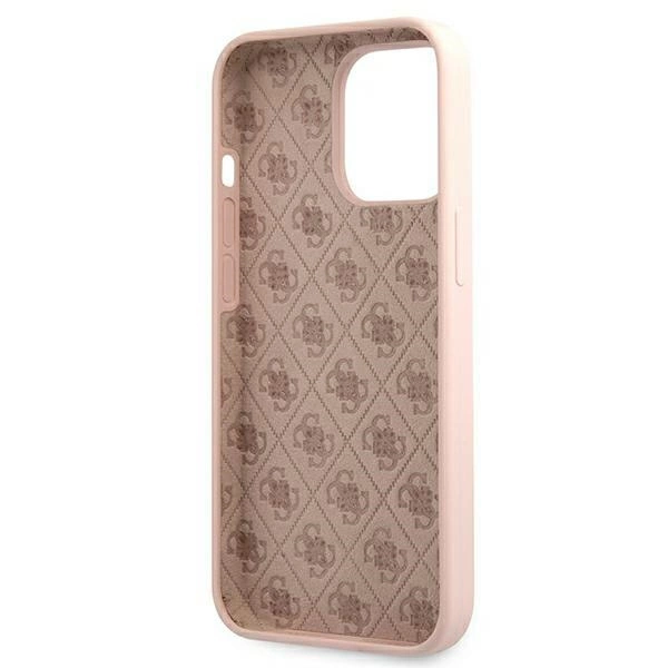 Etui Guess Silicone Script Gold Logo MagSafe na iPhone 13 Pro Max - jasnoróżowe