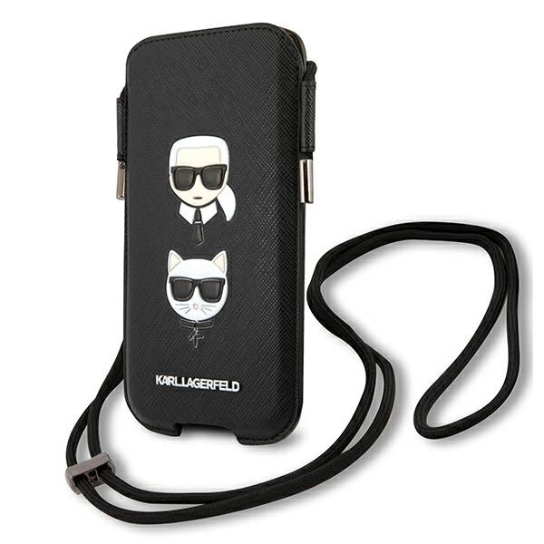 Torebka Karl Lagerfeld Saffiano Ikonik Karl&Choupette Head 6.7'' - czarna