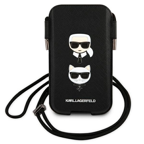 Torebka Karl Lagerfeld Saffiano Ikonik Karl&Choupette Head 6.7'' - czarna