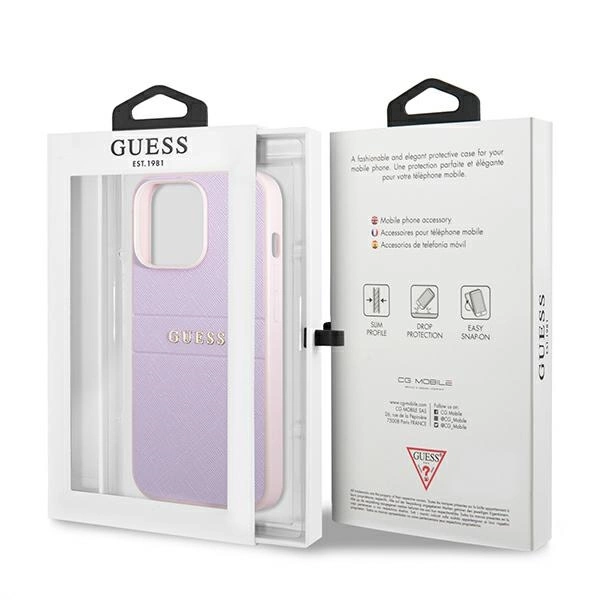 Etui Guess Saffiano Hot Stamp & Metal Logo na iPhone 13 Pro / iPhone 13 - fioletowe