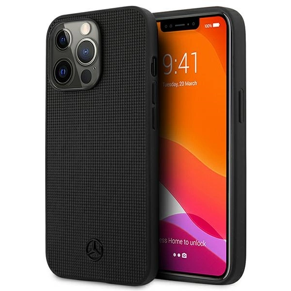 Etui Mercedes Leather Meshed Metal Logo na iPhone 13 Pro / iPhone 13 - czarne