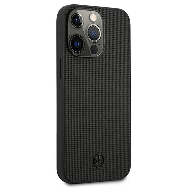 Etui Mercedes Leather Meshed Metal Logo na iPhone 13 Pro / iPhone 13 - czarne