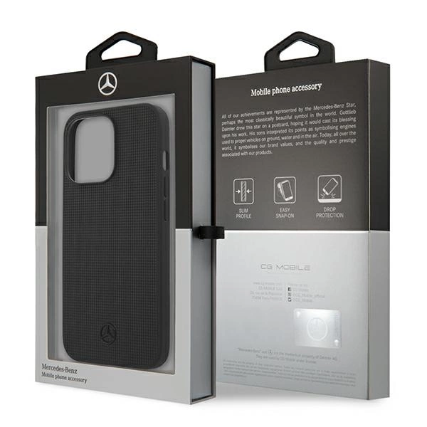 Etui Mercedes Leather Meshed Metal Logo na iPhone 13 Pro / iPhone 13 - czarne