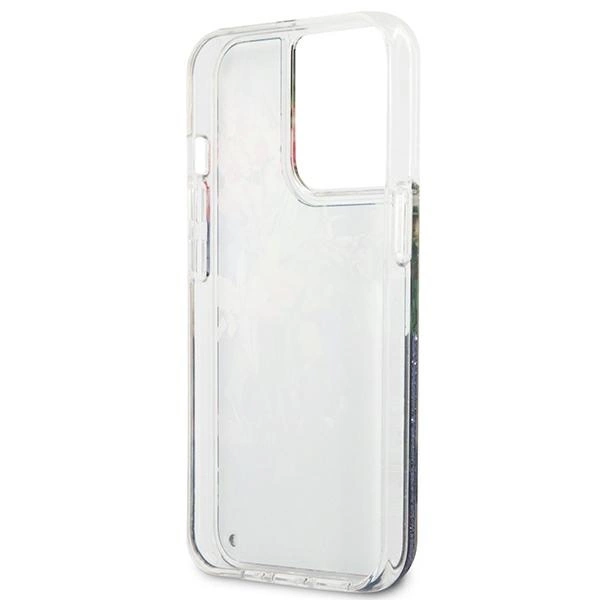 Etui Guess Flower Liquid Glitter na iPhone 13 Pro / iPhone 13 - niebieskie