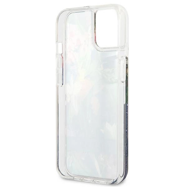 Etui Guess Flower Liquid Glitter na iPhone 13 mini - niebieskie