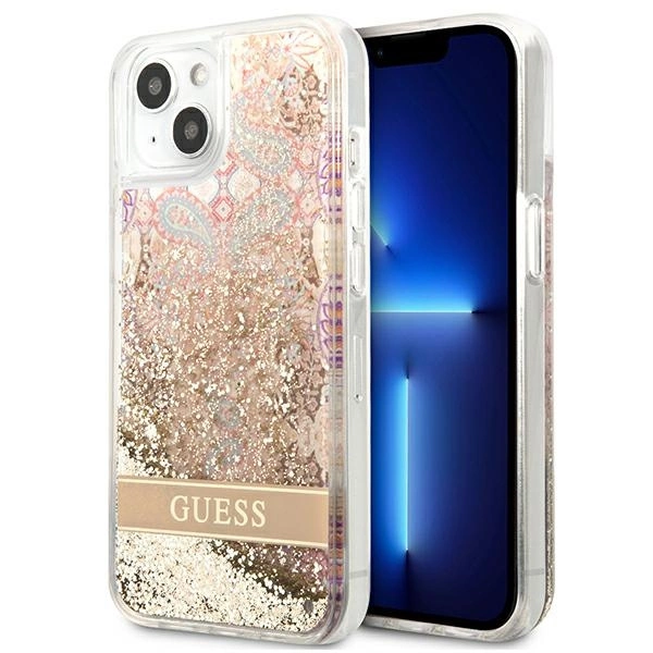Etui Guess Paisley Liquid Glitter na iPhone 13 mini - złote