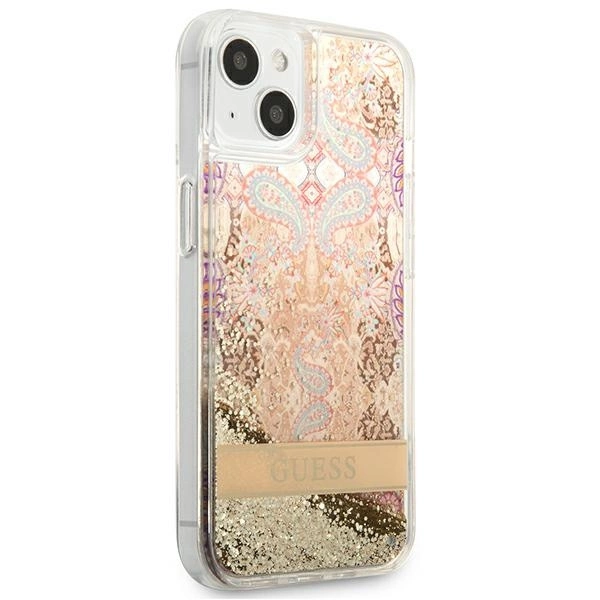 Etui Guess Paisley Liquid Glitter na iPhone 13 mini - złote