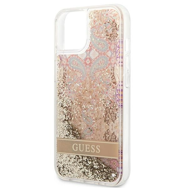 Etui Guess Paisley Liquid Glitter na iPhone 13 mini - złote
