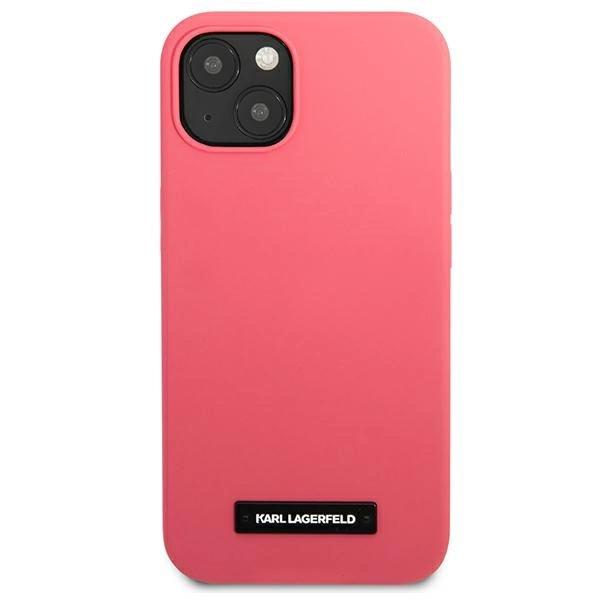 Etui Karl Lagerfeld Silicone Plaque na iPhone 13 mini - fuksjowy