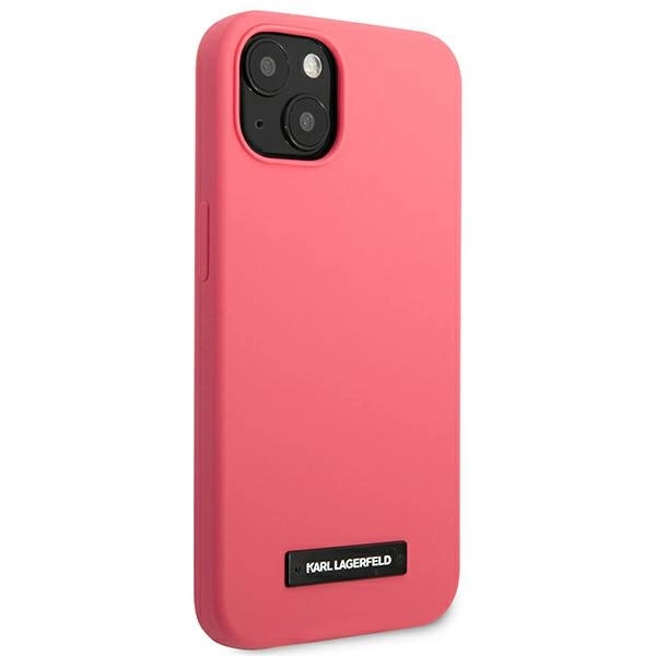 Etui Karl Lagerfeld Silicone Plaque na iPhone 13 mini - fuksjowy