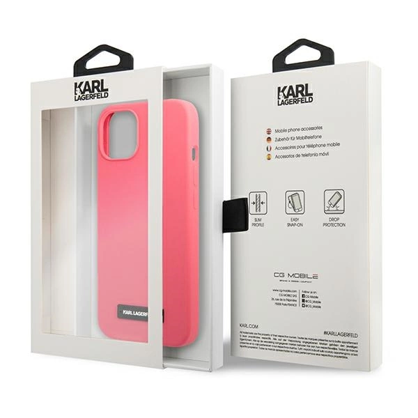 Etui Karl Lagerfeld Silicone Plaque na iPhone 13 mini - fuksjowy