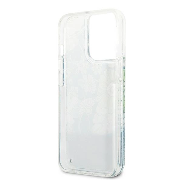 Etui Guess Flower Liquid Glitter na iPhone 13 Pro / iPhone 13 - zielone