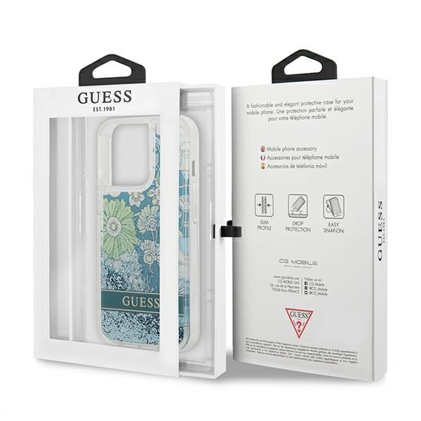 Etui Guess Flower Liquid Glitter na iPhone 13 Pro / iPhone 13 - zielone