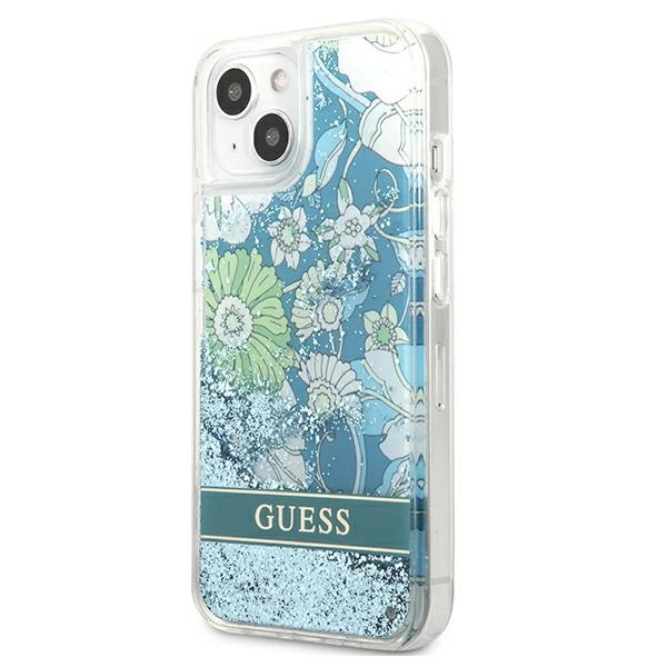 Etui Guess Flower Liquid Glitter na iPhone 13 - zielone