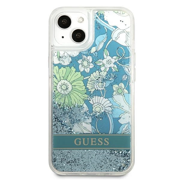 Etui Guess Flower Liquid Glitter na iPhone 13 - zielone
