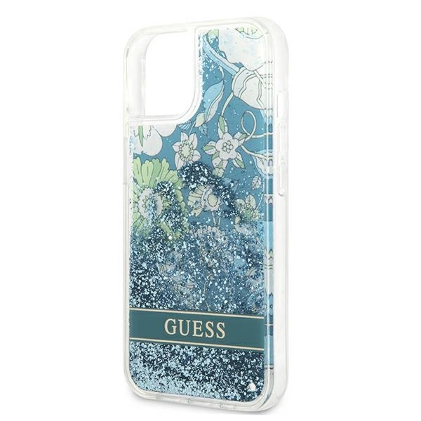 Etui Guess Flower Liquid Glitter na iPhone 13 - zielone