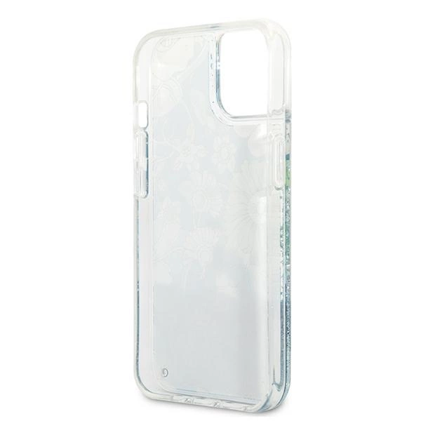 Etui Guess Flower Liquid Glitter na iPhone 13 - zielone