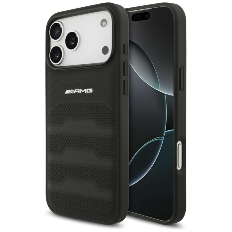 Etui AMG Leather Debossed Lines Logo do iPhone 18 Pro Max / 17 Pro Max czarny
