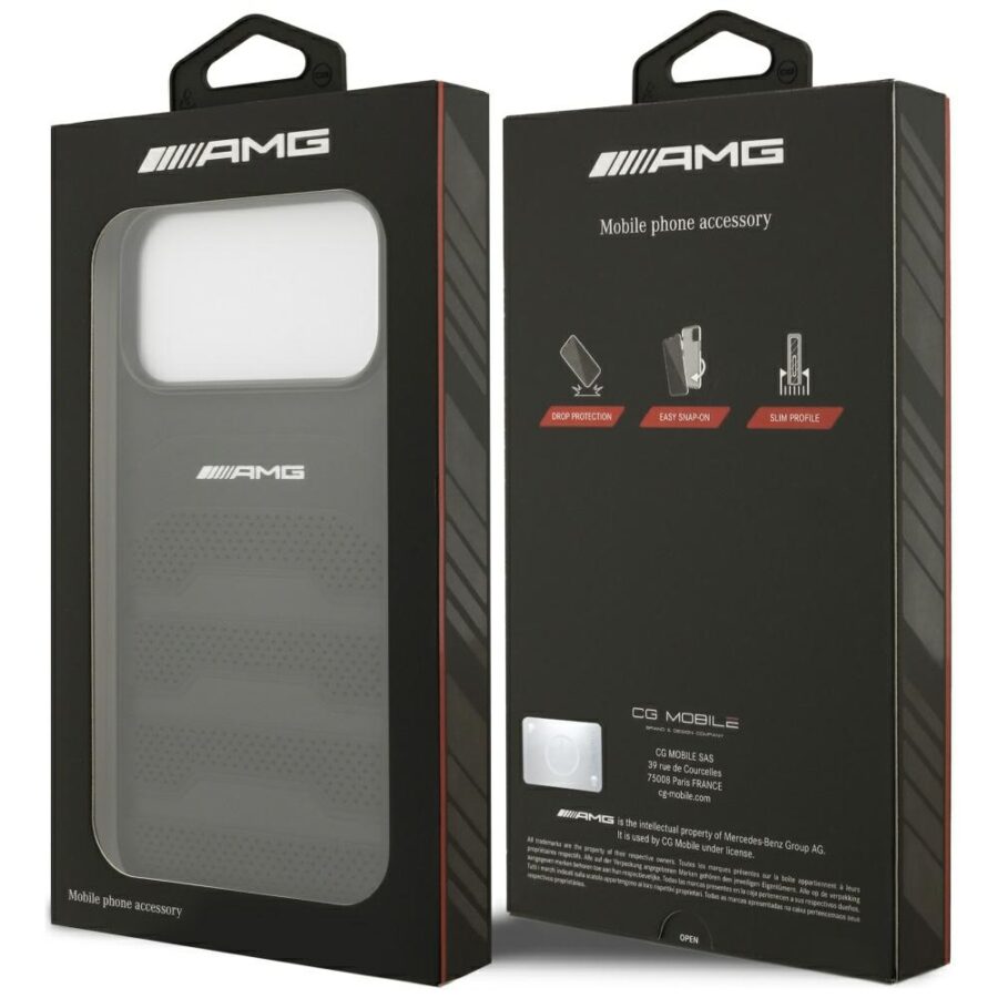 Etui AMG Leather Debossed Lines Logo do iPhone 18 Pro Max / 17 Pro Max czarny