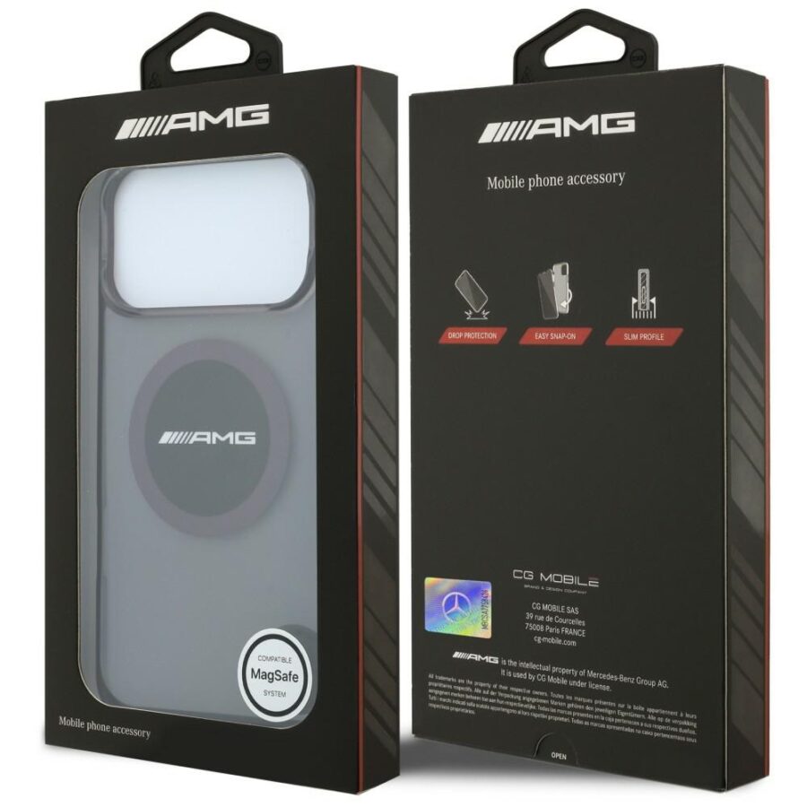 Etui AMG IML Transparent Bicolor Block MagSafe do iPhone 18 Pro Max / 17 Pro Max czarny/burgund