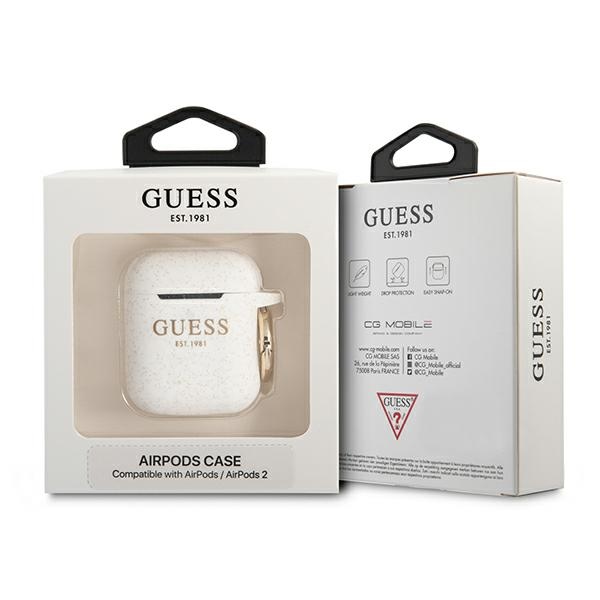 Guess GUA2SGGEH AirPods 1/2 cover biały/white Silicone Glitter