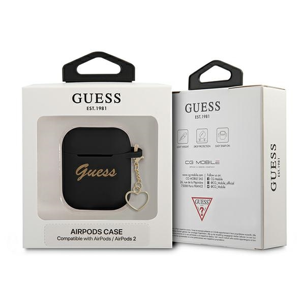 Guess GUA2LSCHSK AirPods 1/2 cover czarny/black Silicone Charm Heart Collection