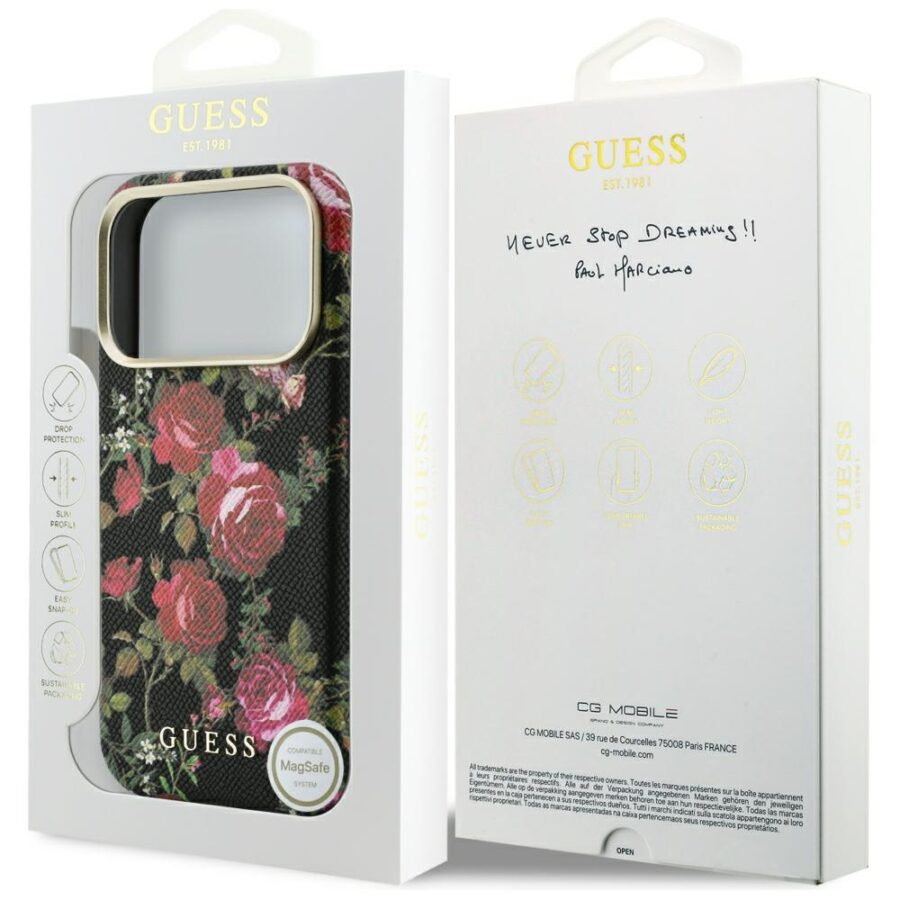 Etui Guess Blossom Roses Print  MagSafe do iPhone 18 Pro Max / 17 Pro Max czarny