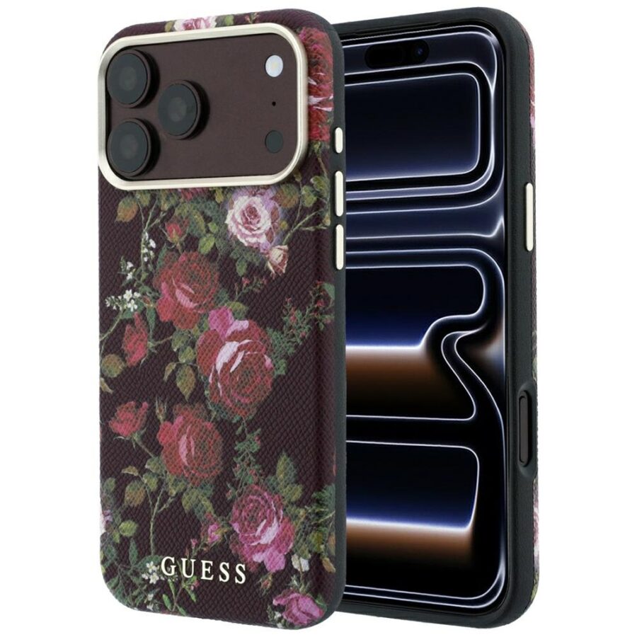 Etui Guess Blossom Roses Print  MagSafe do iPhone 18 Pro Max / 17 Pro Max burgundowy