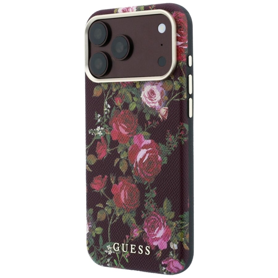 Etui Guess Blossom Roses Print  MagSafe do iPhone 18 Pro Max / 17 Pro Max burgundowy