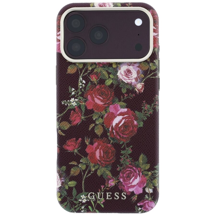 Etui Guess Blossom Roses Print  MagSafe do iPhone 18 Pro Max / 17 Pro Max burgundowy