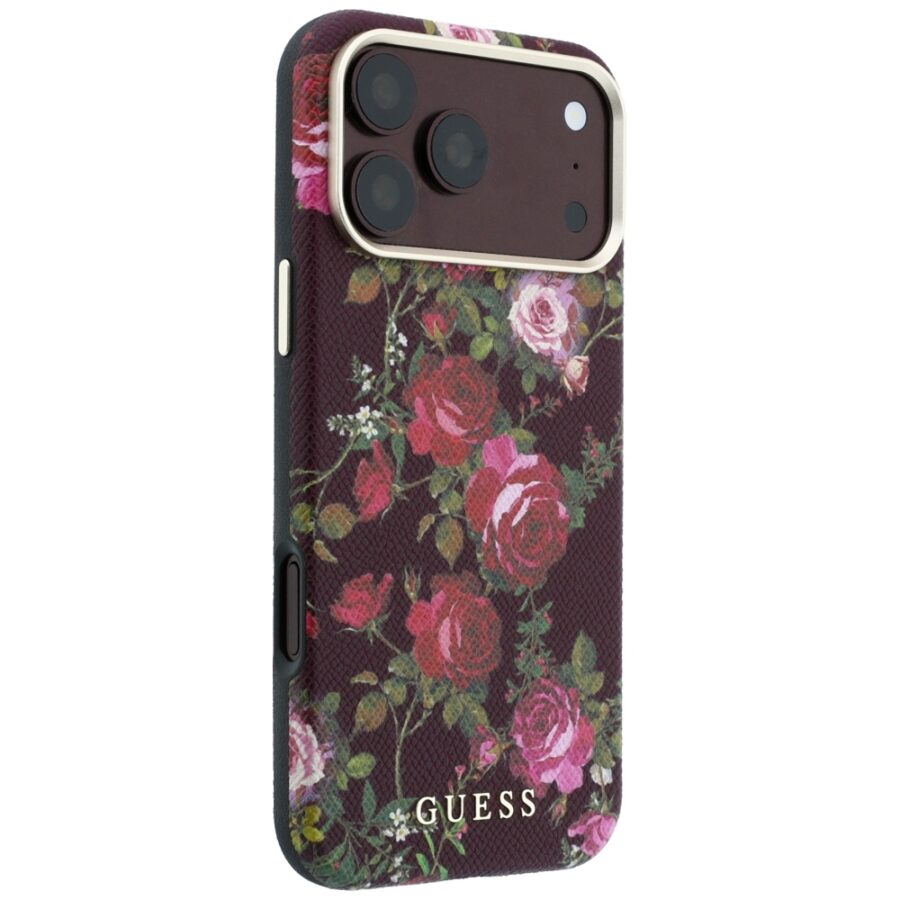 Etui Guess Blossom Roses Print  MagSafe do iPhone 18 Pro Max / 17 Pro Max burgundowy