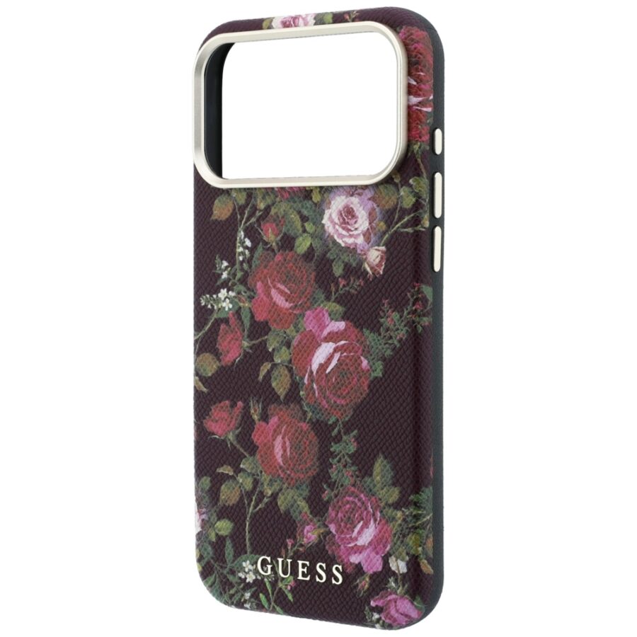 Etui Guess Blossom Roses Print  MagSafe do iPhone 18 Pro Max / 17 Pro Max burgundowy