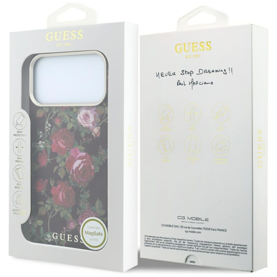Etui Guess Blossom Roses Print  MagSafe do iPhone 18 Pro Max / 17 Pro Max burgundowy