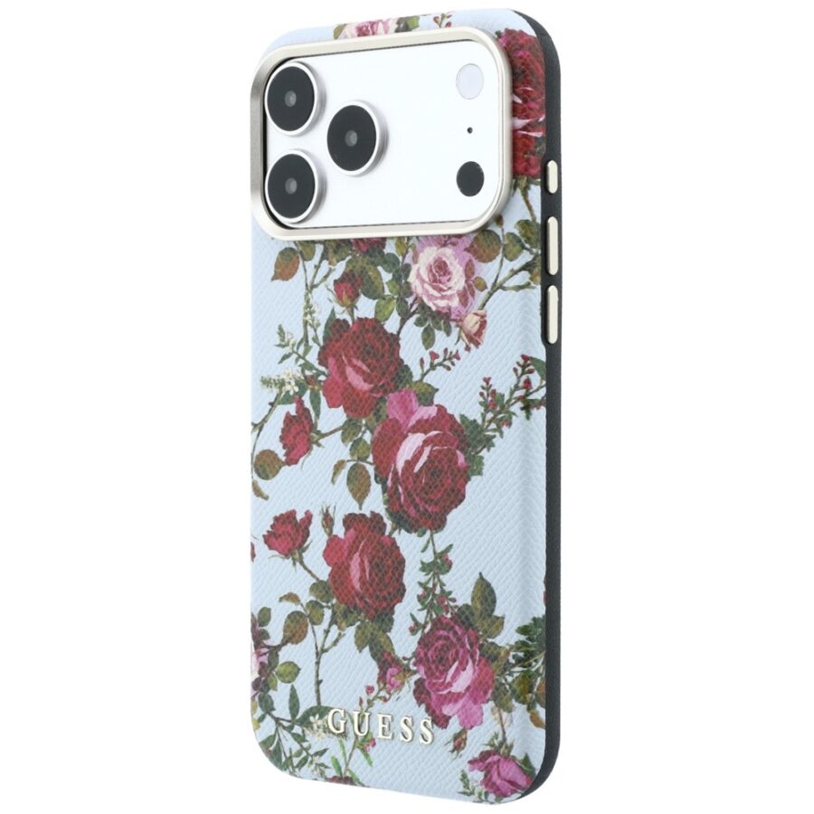 Etui Guess Blossom Roses Print  MagSafe do iPhone 18 Pro / 17 Pro niebieski