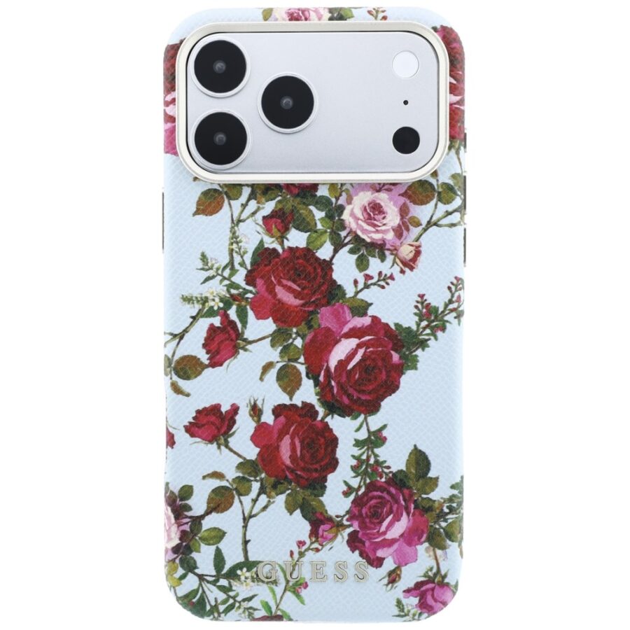 Etui Guess Blossom Roses Print  MagSafe do iPhone 18 Pro / 17 Pro niebieski