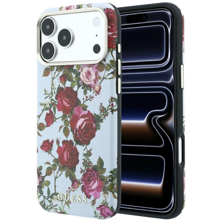 Etui Guess Blossom Roses Print  MagSafe do iPhone 18 Pro Max / 17 Pro Max niebieski