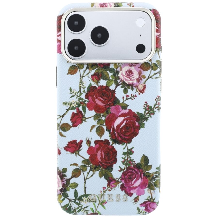 Etui Guess Blossom Roses Print  MagSafe do iPhone 18 Pro Max / 17 Pro Max niebieski