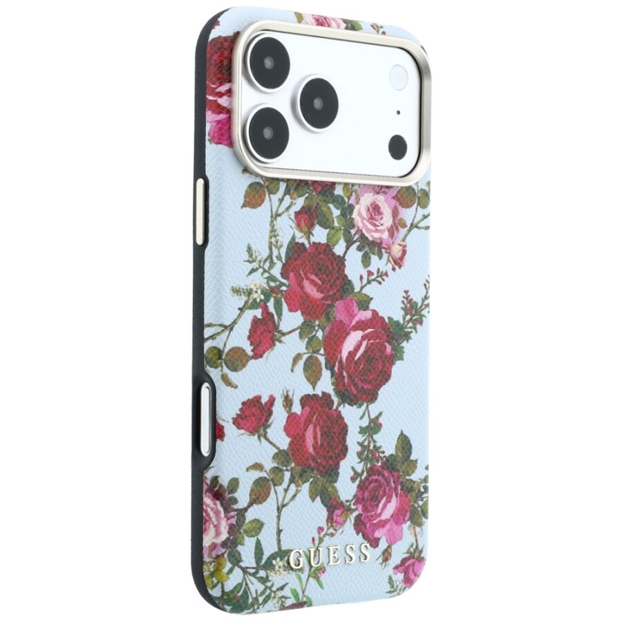 Etui Guess Blossom Roses Print  MagSafe do iPhone 18 Pro Max / 17 Pro Max niebieski