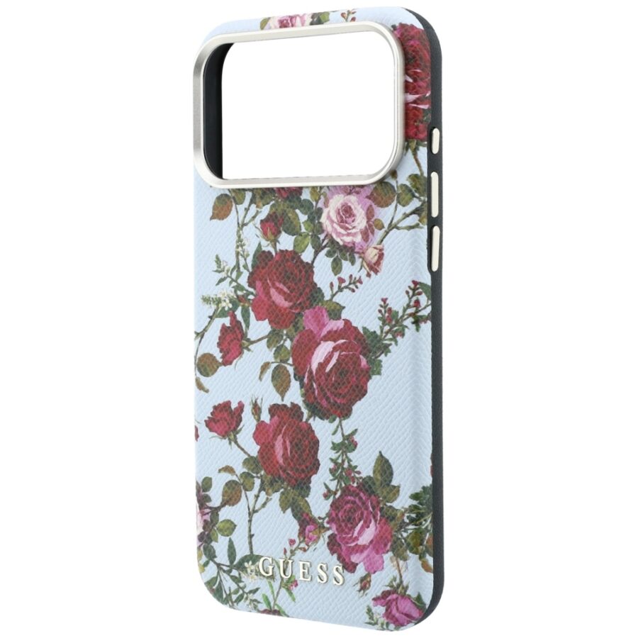Etui Guess Blossom Roses Print  MagSafe do iPhone 18 Pro Max / 17 Pro Max niebieski