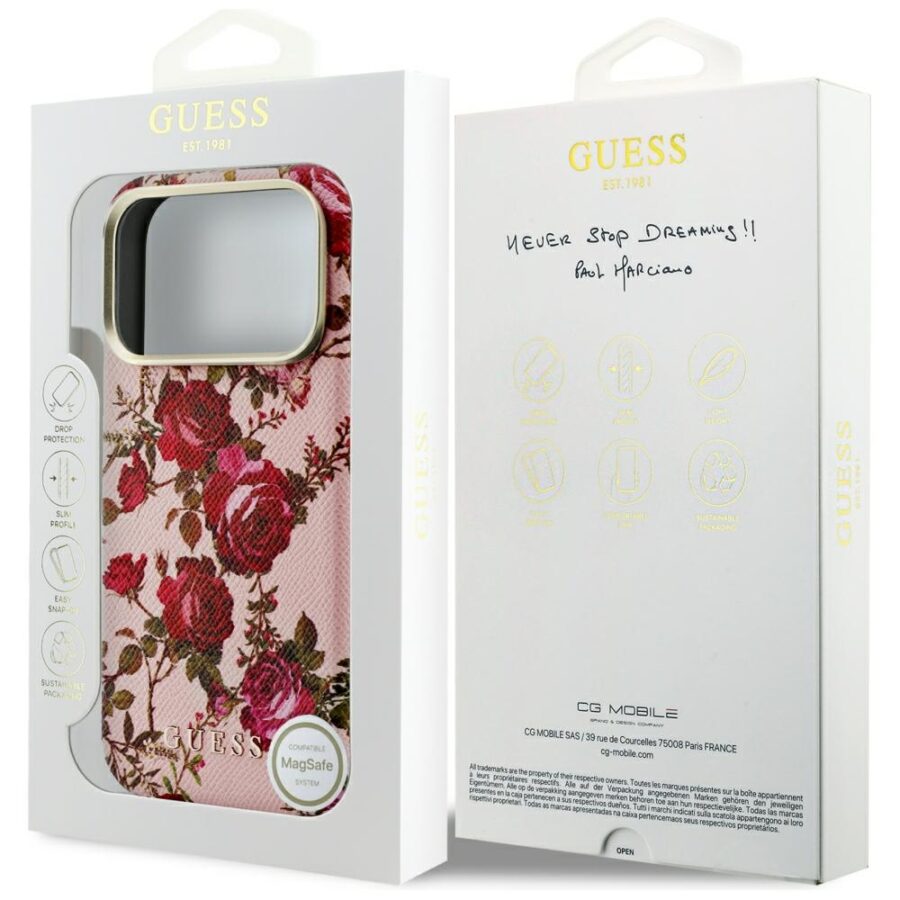 Etui Guess Blossom Roses Print  MagSafe do iPhone 18 Pro / 17 Pro różowy