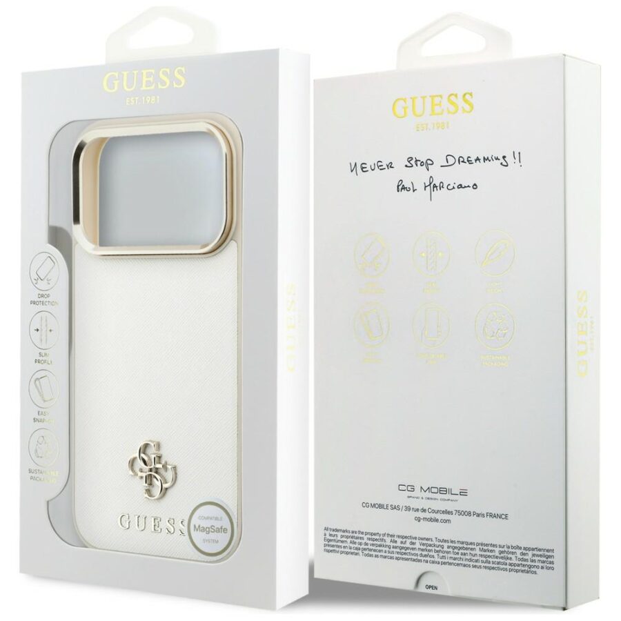 Etui Guess Saffiano Small 4G & Classic Logo MagSafe do iPhone 18 Pro / 17 Pro beżowy