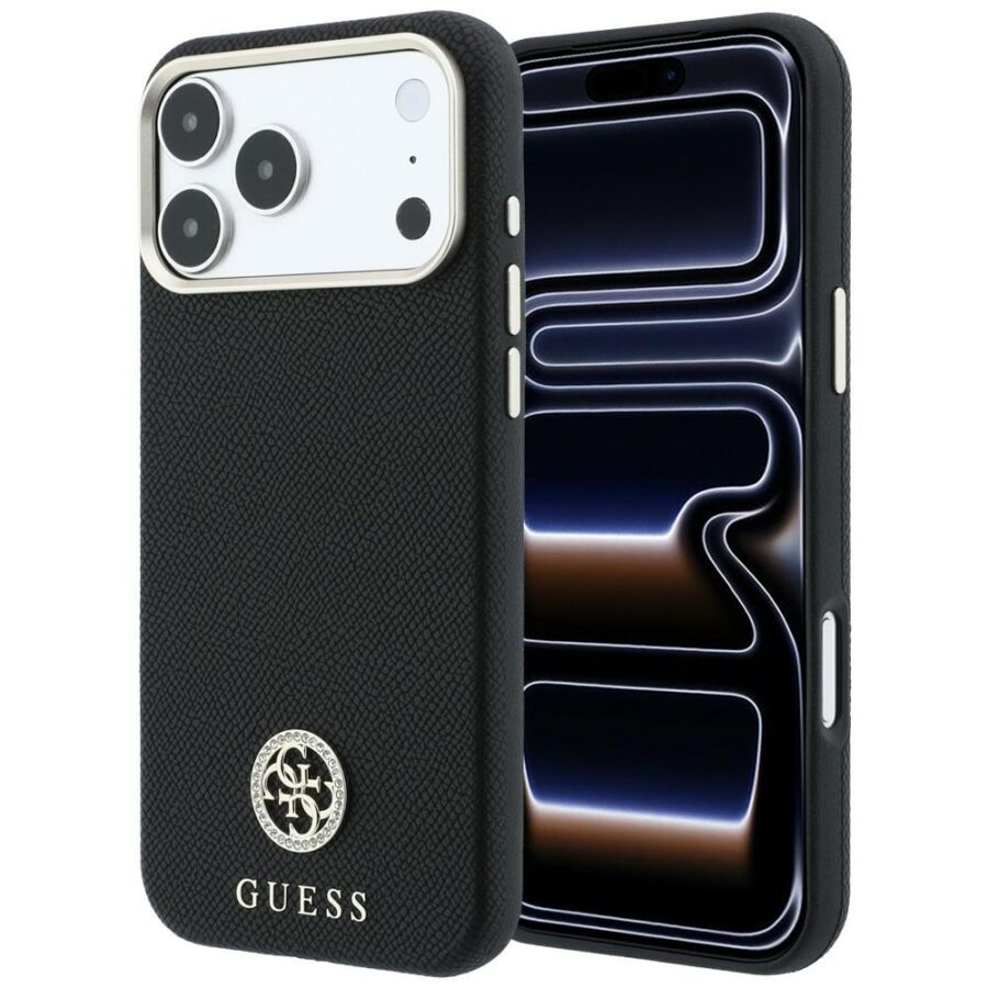 Etui Guess Grained Round Strass Logo MagSafe do iPhone 18 Pro / 17 Pro czarny