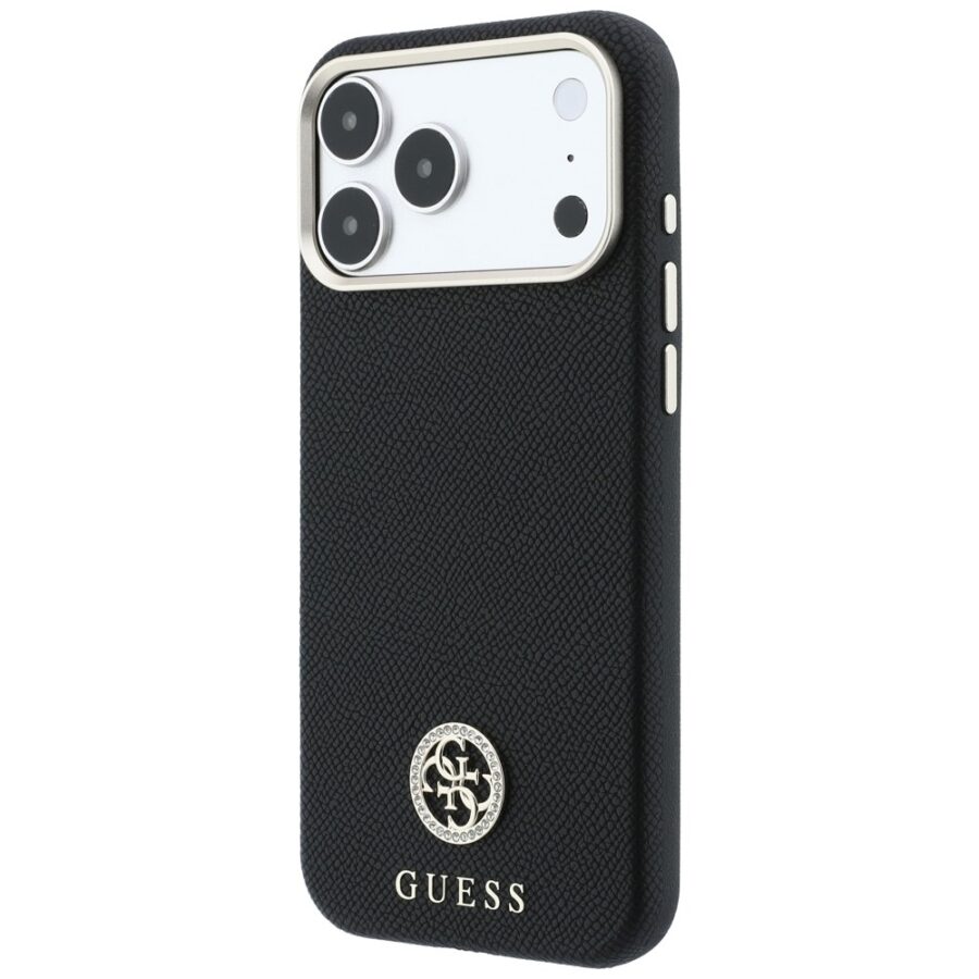 Etui Guess Grained Round Strass Logo MagSafe do iPhone 18 Pro / 17 Pro czarny