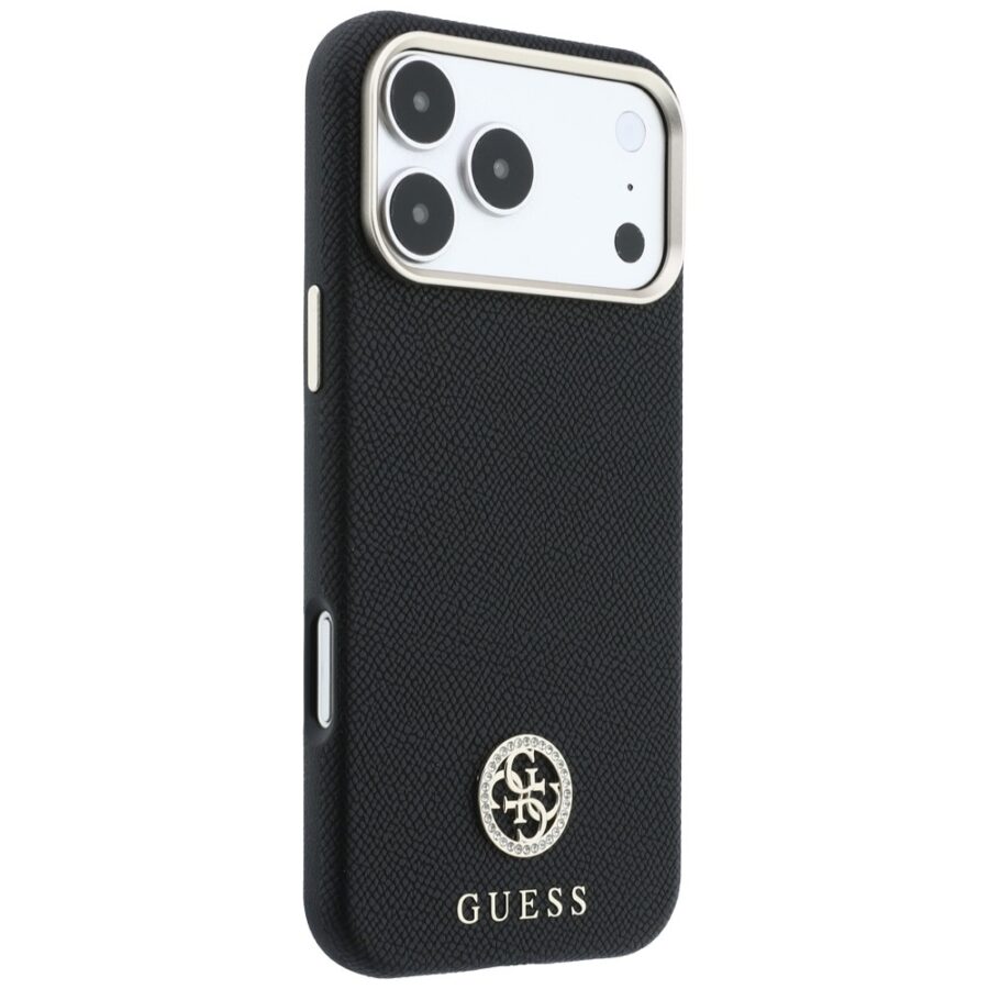 Etui Guess Grained Round Strass Logo MagSafe do iPhone 18 Pro / 17 Pro czarny